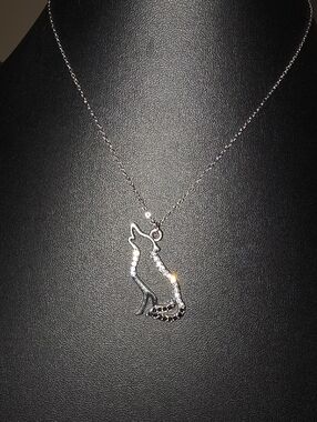 Silver Howling Wolf Pendant Necklace - Silver
